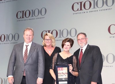 Bechtel CIO Carol Zierhoffer (second from the left) with members of the Big Data and Analytics team Scott McNeill (first from the left) and Scott Zimmerman receive the CIO100 award for innovative and strategic use of information technologies from Maryfran Johnson, executive director of CIO programs.