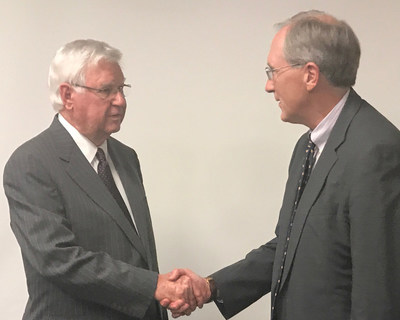 Congressman Hal Rogers (left) is greeted by CSRA CEO Larry Prior (right) at CSRA’s Barbourville Facility this afternoon.