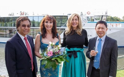 Genting Hong Kong Chairman and CEO Tan Sri Lim Kok Thay; Crystal Bach Godmother Anna-Maria Kaufmann; Crystal CEO and President Edie Rodriguez; and Genting Hong Kong Group President Colin Au at the Christening of Crystal Bach