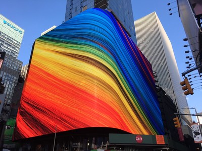 Wrap-around LED spectacular at 20 Times Square (701 7th Avenue), the highest-resolution display in the history of Times Square