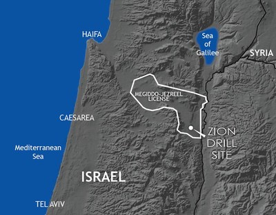 Zion Oil & Gas license area and drill site location in Israel.