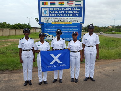 Nicholine Tifuh Azirh alongside her peers at the Regional Maritime University, Mercy Brew, Evalove Lartey, Michelle Oduro-Amoateng and Noami Anderson