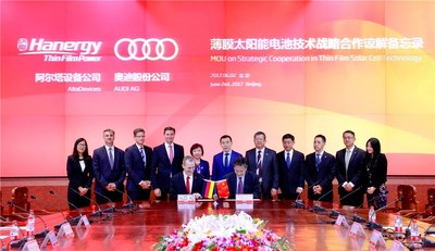 Hanergy y Audi firman un Memorando de entendimiento sobre cooperación estratégica (PRNewsfoto/Hanergy Thin Film Power Group L)