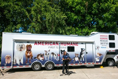 One year after the disastrous floods, American Humane delivered a giant gift of hope to Louisiana's animals in the form of a new 50-foot rescue vehicle made possible with the generous support of the Walmart Foundation and television personality Ellen Degeneres.