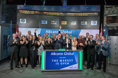Ken Clement, Founder and Executive Chair and Aaron Keay, CEO, ABcann Global Corporation (ABCN), joined Tim Babcock, Director, Listed Issuer Services, TSX Venture Exchange to open the market. ABcann Global is licensed by Health Canada under the Access to Cannabis for Medical Purposes Regulations (ACMPR). ABcann’s flagship facility, in Napanee, Ontario, contains proprietary plant-growing technology, including environmentally-controlled chambers capable of monitoring and regulating all variables in the growing process. ABcann Global Corporation commenced trading on TSX Venture Exchange on May 4, 2017. (CNW Group/TMX Group Limited)