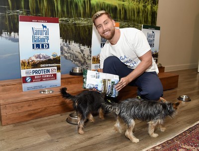 Lance Bass with Chip and Dale at Natural Balance Pet Foods announce new formula with Lance Bass and Downward Dogs - Literally - at The DEN Meditation on August 23, 2017 in Los Angeles, California.  (Photo by Michael Kovac/Getty Images for Natural Balance)
