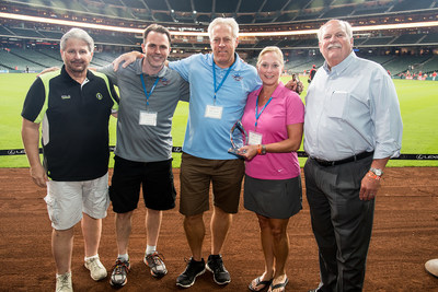 Bill Justice, Vice President Supply Chain Services (far left), and David Weekley, President/CEO (far right) of David Weekley Homes, present the "Partners of Choice" award to American Bath Group representatives Matt Lawrence, Allen Gernon and Millie O. Scott (2nd, 3rd and 4th from left).