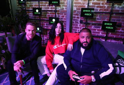 Derek Hough, Noah Cyrus, and DJ Khaled attend Xbox & DJ Khaled Event at Microsoft Lounge in Venice"  Courtesy of AP Images/Matt Sayles
