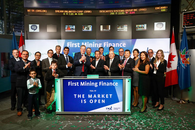 Keith Neumeyer, Chairman, First Mining Finance Corp. (FF), joined Rob Peterman, Vice-President, Global Business Development, TMX Group, to open the market. First Mining is a mineral bank whose principal business activity is to acquire mineral assets, with a focus on gold, in the Americas. The Company currently holds a portfolio of 25 mineral assets in Canada, Mexico and the United States. First Mining Finance Corp. graduated from TSX Venture Exchange and commenced trading on Toronto Stock Exchange on June 22, 2017. (CNW Group/TMX Group Limited)