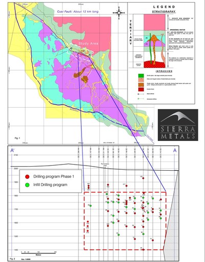 Figure 1 and 2 - Plan Map of Cusi Area and in-fill drilling at the study area. (CNW Group/Sierra Metals Inc.)