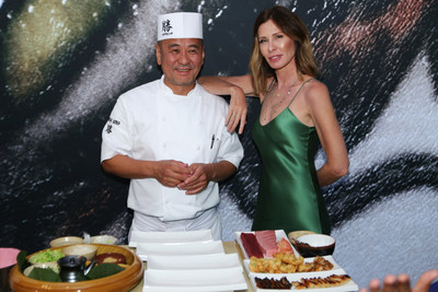 Chef Katsuya Uechi celebrates ribbon cutting of Katsuya's tenth location with journalist, author and television personality, Carole Radziwill
