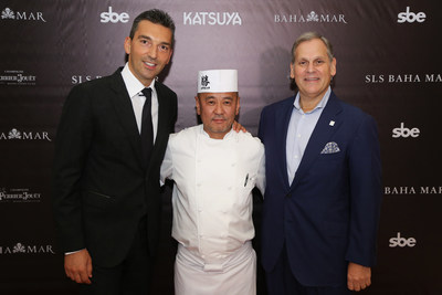 Left to Right: Sebastien Silvestri, Senior Vice President of F&B, Hotel Division at sbe, Chef Katsuya Uechi, and Graeme Davis, President of Baha Mar