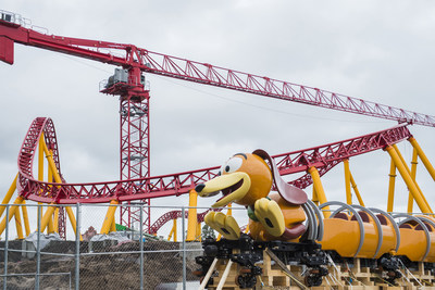 The first Slinky Dog Dash ride vehicle arrives on the site of Toy Story Land at Disney's Hollywood Studios in Lake Buena Vista, Fla. Slinky Dog Dash is a brand-new family coaster coming to the all-new Toy Story Land, opening summer 2018. Inspired by the playful dachshund spinoff of Slinky®, the classic American toy, Slinky® Dog Dash will send riders dipping, dodging and dashing around turns and drops that Andy has created to stretch Slinky® and his coils to the max. (Steven Diaz, photographer)