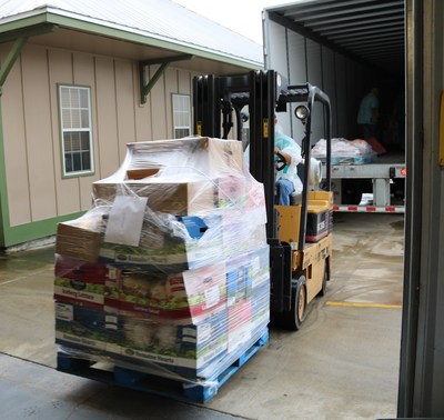 LyondellBasell’s food donation is unloaded by volunteers at Catholic Charities of Southwest Louisiana. The company provided more than $15,000 worth of food to help feed Lake Charles residents impacted by Tropical Storm Harvey.