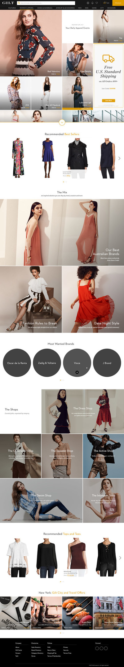 Gilt's redesigned women's category page