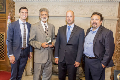 Left to right: Michael Walker, National Real Estate Manager, Mobilitie; Frank Jackson, Mayor, Cleveland, Ohio; Jason Caliento, Senior Vice President, Network Services, Mobilitie; Robert Knopf, Central Real Estate Manager, Mobilitie