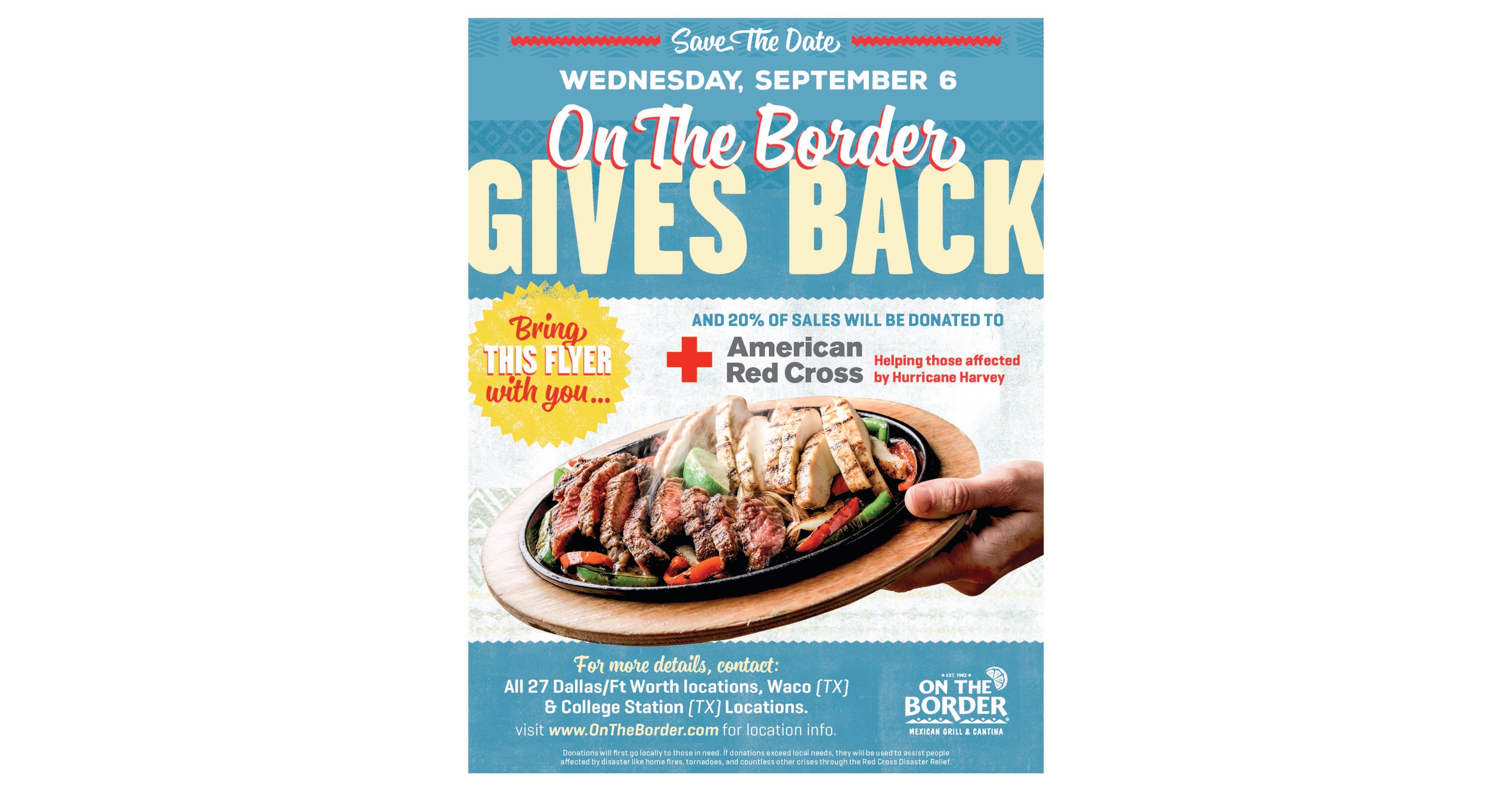 On The Border Restaurants Offer to Donate 20% of Guest Checks on Sept