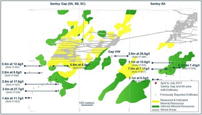 Figure 1. Longitudinal section for the exploration drill program at the Santoy mine complex, Seabee Gold Operation, Saskatchewan, Canada during the Exploration Period. (CNW Group/SSR Mining Inc.)