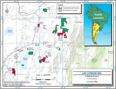 Figure 1 - LSC Lithium - location of properties within Argentina. (CNW Group/LSC Lithium Corporation)