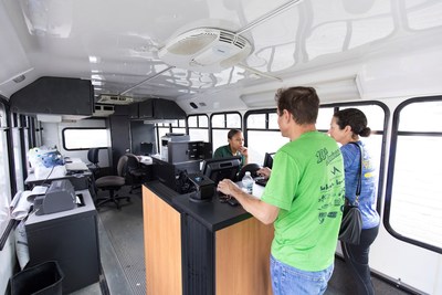 Sept. 2, 2017 – An Enterprise Rent-A-Car employee serves customers in the brand's Mobile Emergency Response Vehicle, a portable, state-of-the-art branch office that was deployed to 4665 N Braeswood Blvd. in Houston to support relief efforts.