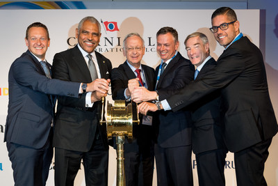 Together, representatives gave the ?full steam ahead? signal for the keel laying of the first ship of the new LNG generation. From left to right: Felix Eichhorn, president of AIDA Cruises; Arnold Donald, president and CEO of Carnival Corporation; Bernard Meyer, CEO of Meyer Yards; Michael Thamm, CEO of Costa Group and Carnival Asia; David Dingle, chairman of Carnival UK; Neil Palomba, president of Costa Cruises.