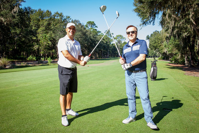 Ment'or founders Jérôme Bocuse and Daniel Boulud teeing off at the 2016 Robb Report Culinary Masters Golf Tournament