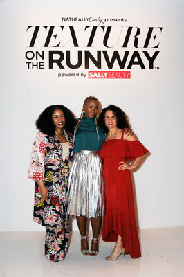Professional stylist Monica Stevens of @MoKnowsHair, Director of Merchandising for Sally Beauty Karonda Cook and NaturallyCurly Co-Founder Michelle Breyer at NaturallyCurly\'s Texture On The Runway powered by Sally Beauty.