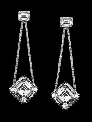 Diamond asscher cut earrings by luxury fine jewelry designer, Samer Halimeh feature a total carat weight of 15.15 in diamonds. Price is available upon request.