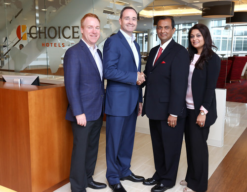 From left to right: David Pepper – Chief Development Officer, Choice Hotels International; Patrick Pacious – President and Chief Executive Officer, Choice Hotels International; Jayesh (Jay) Patel – Owner, Athena Hospitality Group; and Reena Patel