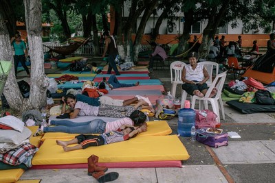 September 10, 2017 ? Families that lost their homes in the earthquake rest on mattress pads provided at a government-run shelter in Juchitan, Mexico. Image by Meghan Dhaliwal for Direct Relief (https://www.directrelief.org)