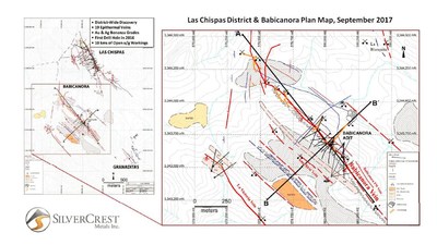 SilverCrest Metals Inc. Las Chispas Project, Sonora, Mexico Babicanora Vein, Plan Map (CNW Group/SilverCrest Metals Inc.)