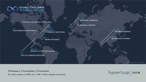 Hyperloop One Global Challenge winners represent the United States, the United Kingdom, Mexico, India and Canada.