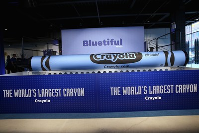 Crayolas newest blue crayon, Bluetiful, which is 15.6 feet in length and weighs 1,352 pounds, earned the GUINNESS WORLD RECORDS title for Largest crayon at an event at Sixty Tenth on September 14, 2017 in New York City.