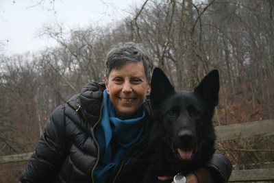 Mary Klein, a Washington, D.C. resident who has terminal ovarian cancer and supports D.C. Death with Dignity Act, with her dog Adina