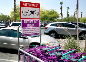 New shopping cart mechanisms installed at Las Vegas area 99 Cents Only Stores designed to save customers money and prevent shopping cart theft