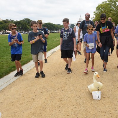 The Aflac Duck waddled his webbed feet in the Walk for Life at CureFest on the National Mall in Washington D.C. Aflac has contributed more than $118 million to children's cancer.