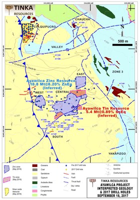 Figure 1. Geological map highlighting all 2017 drill holes to date & prospective areas (CNW Group/Tinka Resources Limited)
