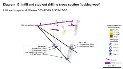 Diagram 13: Infill and step-out drilling cross section (looking west) (CNW Group/Rubicon Minerals Corporation)