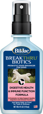 BreakThruBiotics Probiotic Spray by Bil-Jac offers dog parents an easy, natural, proactive way to provide their dogs with daily probiotics.  Probiotics support two key dog concerns, digestive health and immune function.  BreakThruBiotics is now available at PetSmart stores.