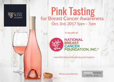 Florida Wine Academy will support the National Breast Cancer Foundation with a Pink Tasting in October.