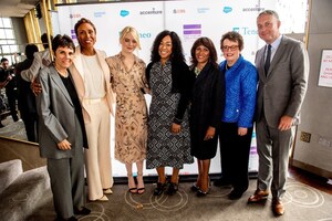 Christiane Amanpour and Shonda Rhimes recognized with "Inspiring Leader" award at Billie Jean King Leadership Initiative (BJKLI) Luncheon with Emma Stone and cast of Battle of the Sexes
