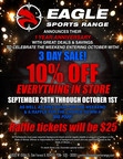 Eagle Sports Range announces their 1 year anniversary with great deals and savings to celebrate the weekend entering October with!