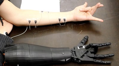 Georgia Tech, a machine arm that mimics the actions of a human arm, Photo by W. Hong Yeo