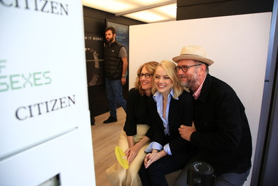 Emma Stone with Battle of the Sexes Directors, Jonathan Dayton and Valerie Feris visit the Citizen Watch Booth during the US Open Women's Finals. (PRNewsfoto/Citizen Watch Company of Americ)
