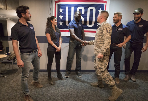 Cast of NBC's "The Brave" visit with service members and their families during USO tour to Kirtland Air Force Base. USO photo by Fred Greaves