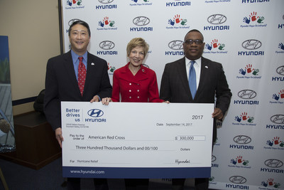 (L-R) David Kim, Vice President of Government Affairs of Hyundai Motor America, Linda Mathes, National Capital Region Chief Executive Officer of the American Red Cross and  Zafar Brooks, Director of Corporate Social Responsibility and Diversity & Inclusion of Hyundai Motor America