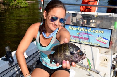 Ms. Amy Gable with bluegill caught on the original SteelShad.