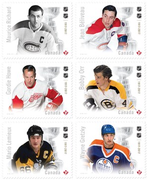 Des timbres consacrés aux légendes canadiennes du hockey rendent hommage aux meilleurs joueurs de la LNH(MD)