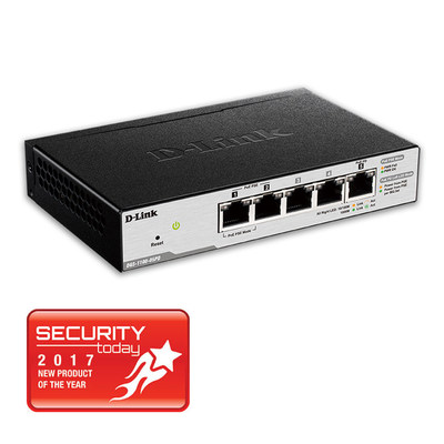 D-Link Smart Managed PoE Powered 5-Port Gigabit Switch (DGS-1100-05PD) receives the 2017 New Product of the Year Award from Security Today.