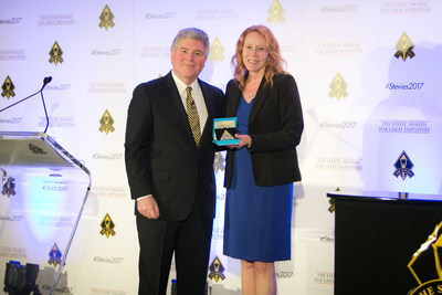 Janet Hogan, senior vice president of human resources at Hormel Foods, accepting the Stevie Award on behalf of Hormel Foods.